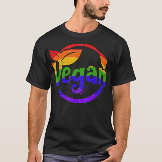 Gay Pride Vegan LGBTQ Rainbow  T-Shirt (Front)