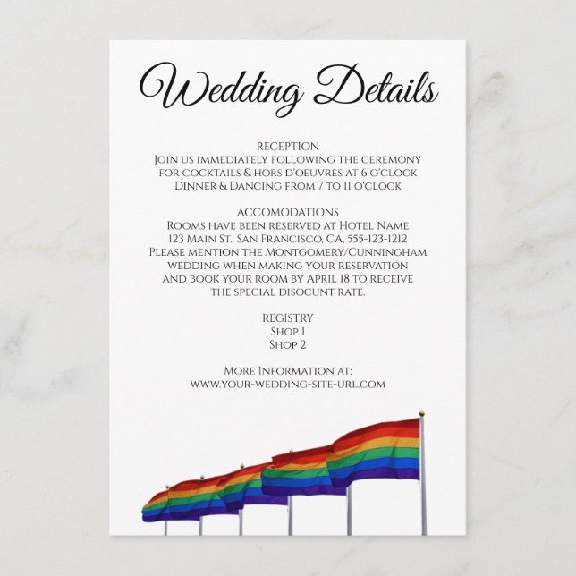 Gay Pride Wedding Details Enclosure Card (Front)
