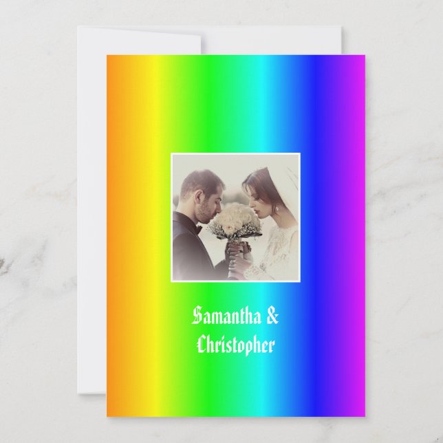 Gay pride wedding photo invitation (Back)