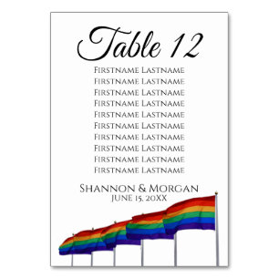 Gay Pride Wedding Table Number w/ Seating Chart
