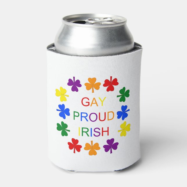Gay Proud Irish LGBT Rainbow Shamrocks Can Cooler (Can Front)