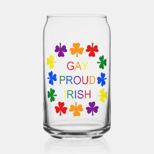Gay Proud Irish LGBT Rainbow Shamrocks Can Glass