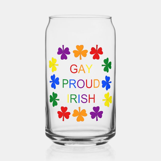 Gay Proud Irish LGBT Rainbow Shamrocks Can Glass (Front)