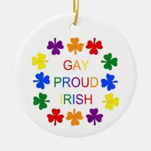 Gay Proud Irish LGBT Rainbow Shamrocks Ceramic Ornament