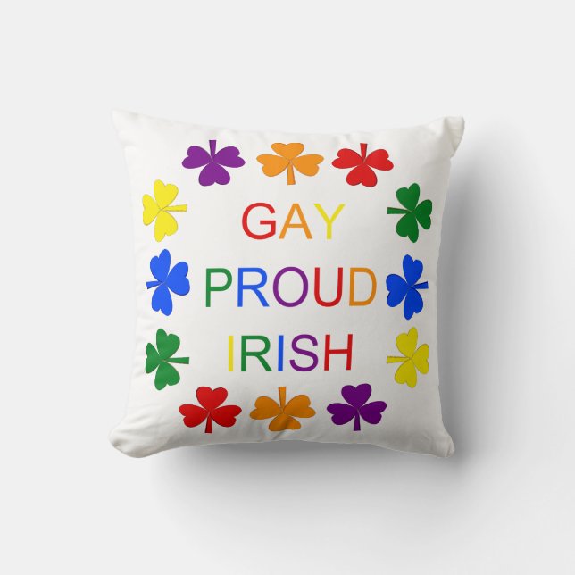 Gay Proud Irish LGBT Rainbow Shamrocks Cushion (Front)