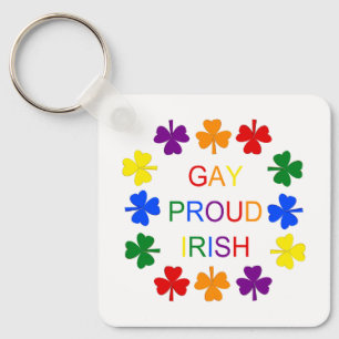 Gay Proud Irish LGBT Rainbow Shamrocks Custom Key Ring