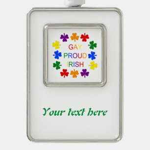 Gay Proud Irish LGBT Rainbow Shamrocks Custom Silver Plated Framed Ornament