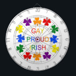 Gay Proud Irish LGBT Rainbow Shamrocks Dartboard<br><div class="desc">This awesome dart board features a graphic image of a selection of rainbow coloured shamrocks encircling a rainbow coloured message that says "Gay Proud Irish". The design is for all LGBT Irish people who love their Irish roots and are proud to be Gay.</div>