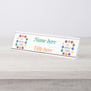 Gay Proud Irish LGBT Rainbow Shamrocks Desk Name Plate