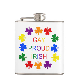 Gay Proud Irish LGBT Rainbow Shamrocks Hip Flask