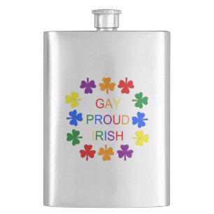 Gay Proud Irish LGBT Rainbow Shamrocks Hip Flask