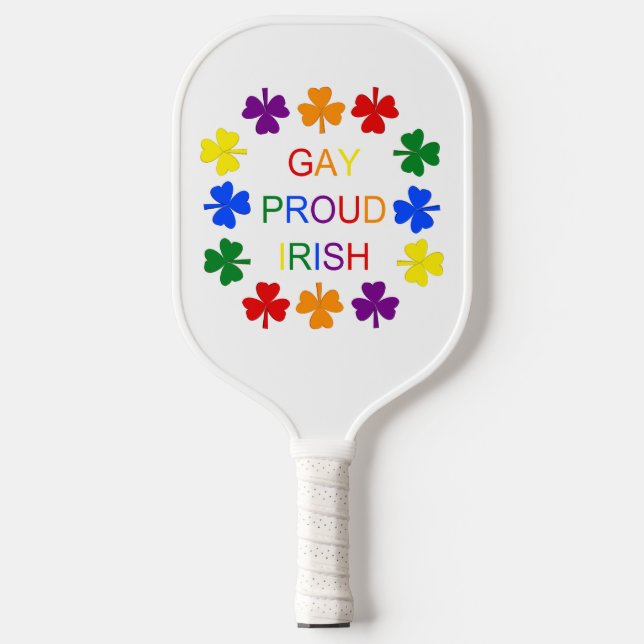 Gay Proud Irish LGBT Rainbow Shamrocks Pickleball Paddle (Front)