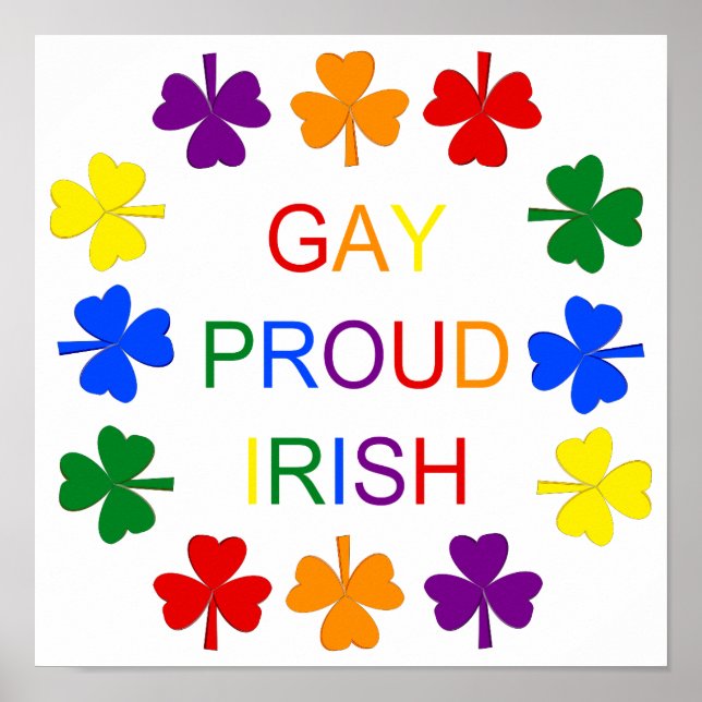 Gay Proud Irish LGBT Rainbow Shamrocks Poster (Front)