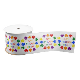 Gay Proud Irish LGBT Rainbow Shamrocks Satin Ribbon
