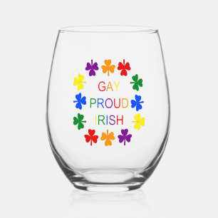 Gay Proud Irish LGBT Rainbow Shamrocks Stemless Wine Glass