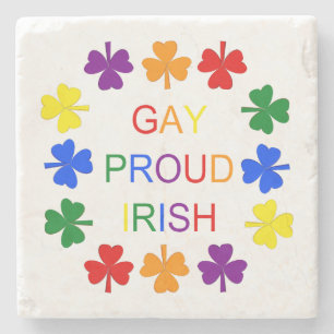 Gay Proud Irish LGBT Rainbow Shamrocks Stone Coaster