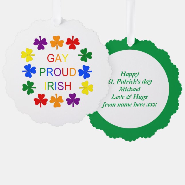 Gay Proud Irish LGBT Rainbow Shamrocks Tree Decoration Card (Front/Back)