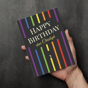Gay queer striped happy birthday greeting card
