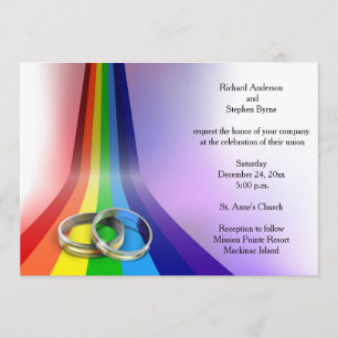 Gay Rainbow and Rings Wedding Invitation