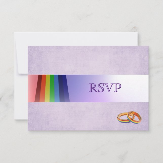 Gay Rainbow and Rings Wedding RSVP (Front)