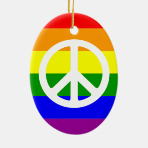Gay Rainbow Flag Peace Ceramic Ornament