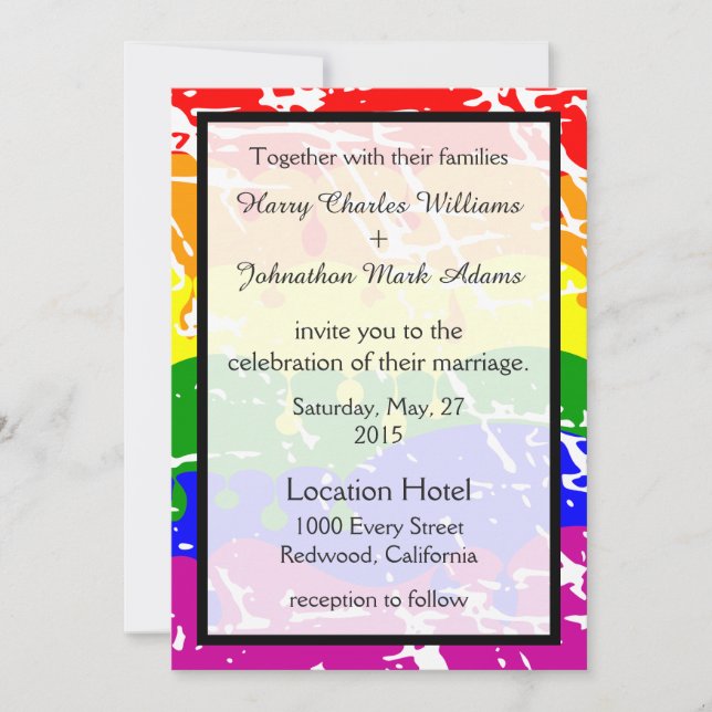Gay Rainbow Freedom Flag  Wedding Invitation (Front)