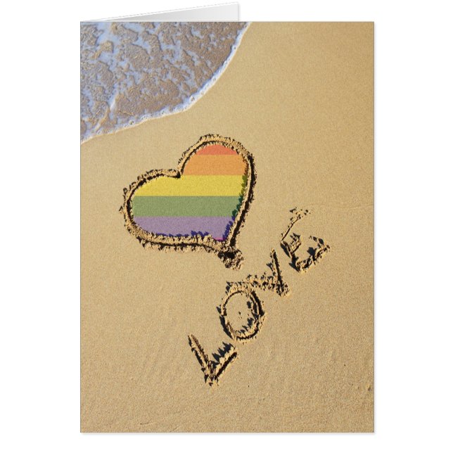 Gay Rainbow Love Heart In The Sand (Front)