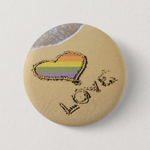 Gay Rainbow Love Heart In The Sand 6 Cm Round Badge