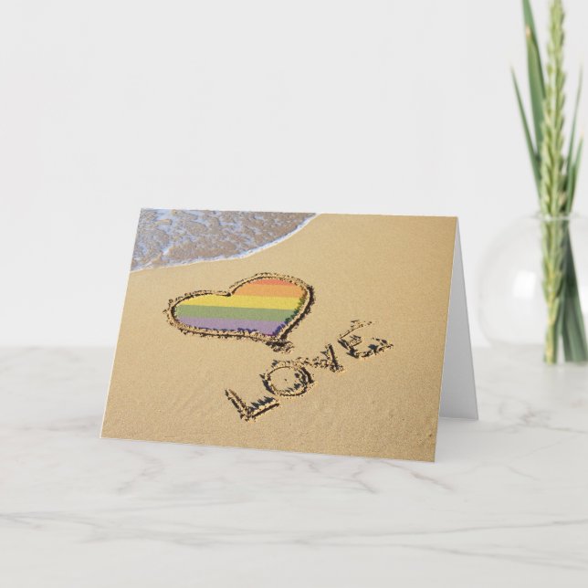 Gay Rainbow Love Heart In The Sand Card (Front)