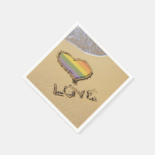 Gay Rainbow Love Heart In The Sand Napkin