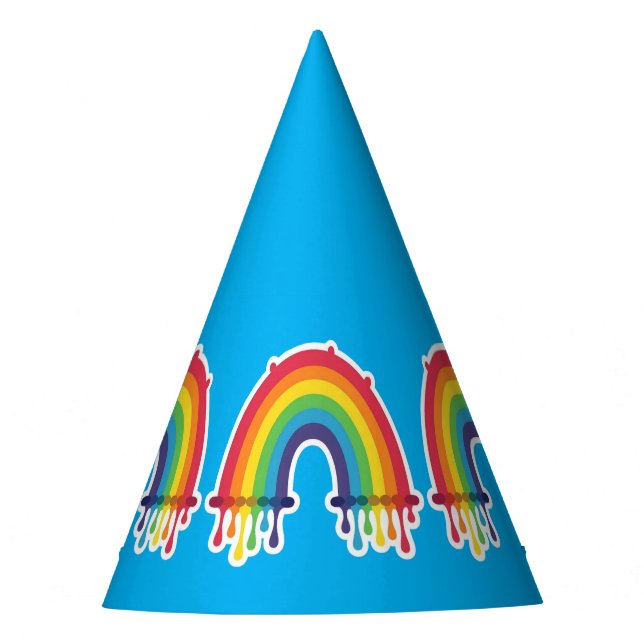 gay rainbow party hat blue background (Front)
