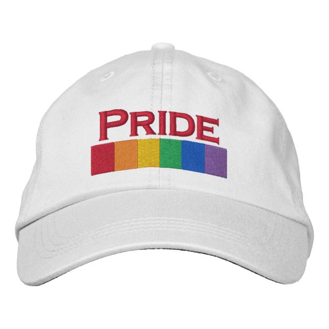 Gay Rainbow Pride Flag Strip Embroidered Hat (Front)