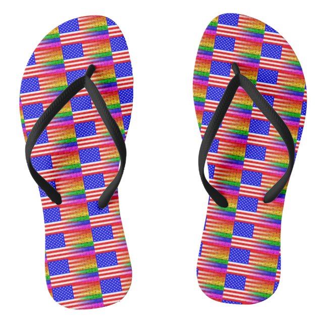 Gay Rainbow Wall American Flag Thongs (Footbed)