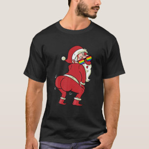 Gay Santa Claus LGBQ Pride Rainbow Flag Christmas T-Shirt