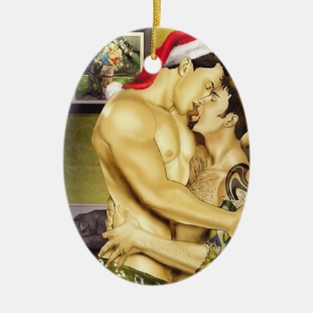 Gay Santa Kiss Ornament (Front)