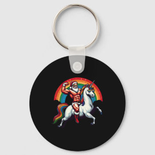 Gay Santa Riding Unicorn Show Muscles Funny Lgbt C Key Ring
