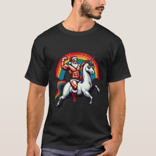Gay Santa Riding Unicorn Show Muscles Funny Lgbt C T-Shirt