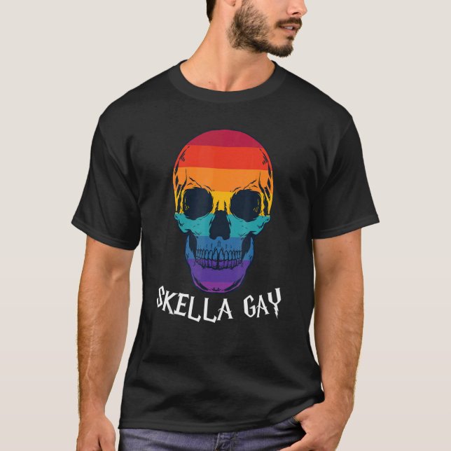 Gay Skeleton Halloween Costume  Skull LGBTQ Pride T-Shirt (Front)