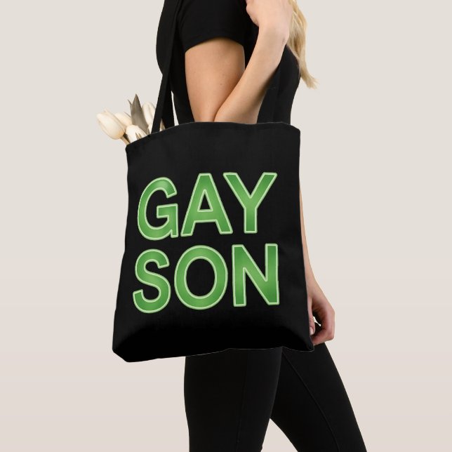 Gay Son Funny LGBTQ Pride Tote Bag (Close Up)