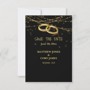 Gay Sparkling Lights and Gold Wedding Rings  Save The Date