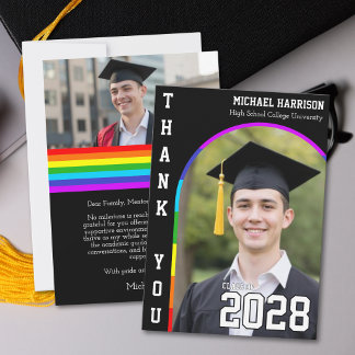 Gay Student Pride Rainbow Black Grad Thank You Card