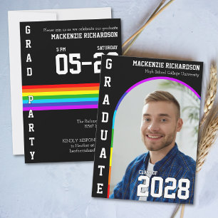 Gay Student Pride Rainbow Black Graduation Party Invitation