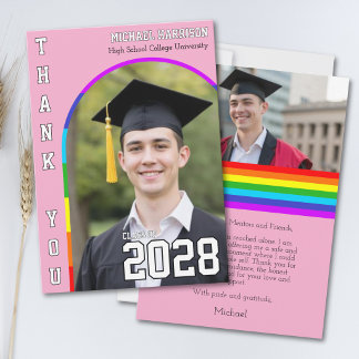Gay Student Pride Rainbow Pink Grad Thank You Card
