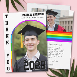 Gay Student Pride Rainbow White Grad Thank You Card