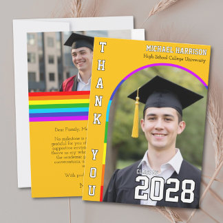 Gay Student Pride Rainbow Yellow Grad Thank You Card