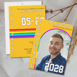 Gay Student Pride Rainbow Yellow Graduation Party Invitation