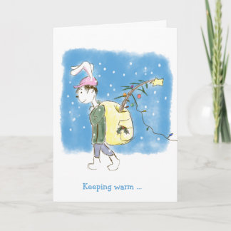 Gay themed Christmas Rabbit with tree Thank You Card