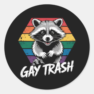 Gay Trash Racoon LGBTQ Pride Vintage Classic Round Sticker
