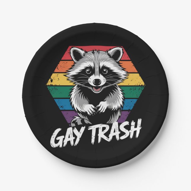 Gay Trash Racoon LGBTQ Pride Vintage Paper Plate (Front)