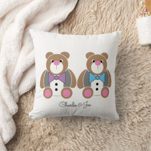 gay two groom teddy bear wedding cushion
